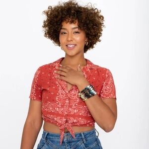 XL Revolve Tularosa Cinnamon Bandana Wrap Crop Top Blouse Chest Pocket